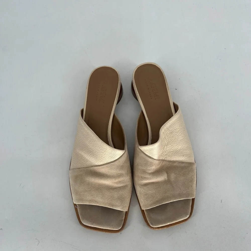 M‎ Gemi Sandal Womens 8.5 / IT 39 Leather Neutral Slides Slip On Classic Simple